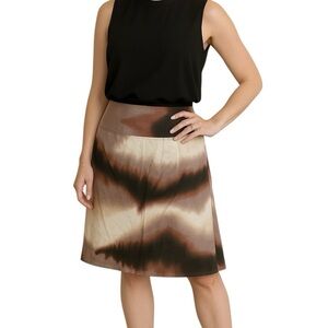 Studio Y Brown Neutral Skater Style Skirt Large Tie Dye Artsy